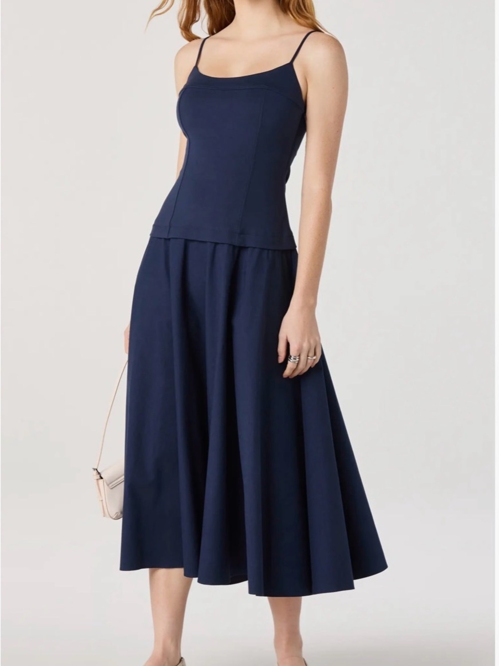 Astr Navy Cierra Mixed Media Fit & Flare Midi Dress Large